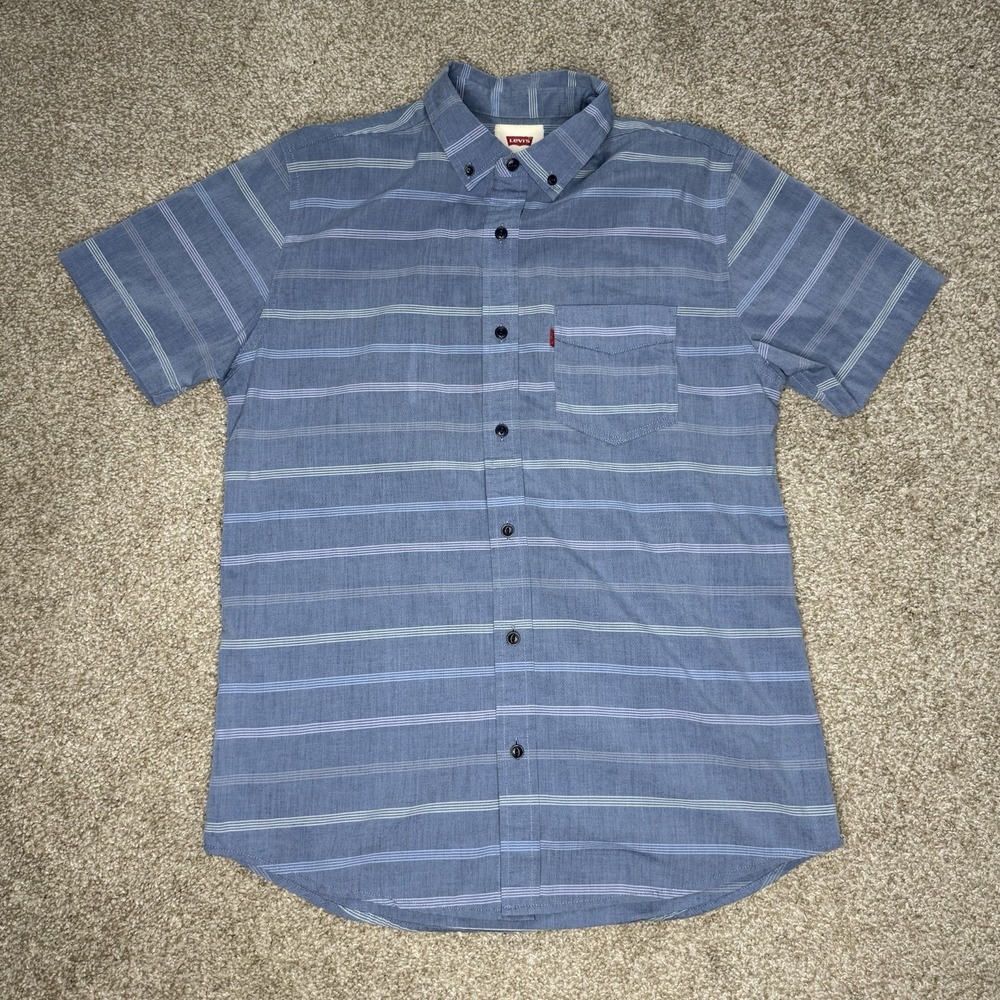 Levi's Button Down Shirt Men's Size Small Short Sleeve Blue Striped